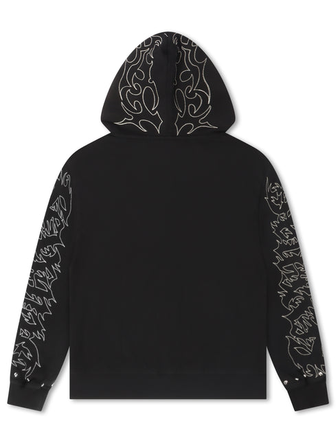 Revenge Tribal Skull Studded Zip-Up - Black/Silver - denim exchange