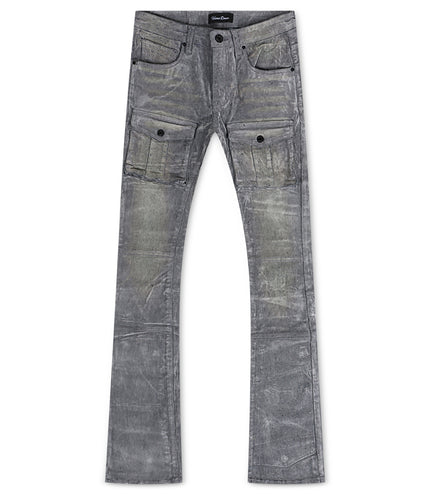 Vicious Denim Velvet Coated Denim Stacked Jeans - Grey