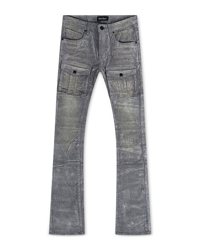 Vicious Denim Velvet Coated Denim Stacked Jeans - Grey