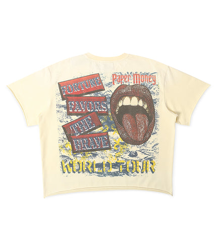 Paper Money Fortune Rhinestone Cropped Tee - Bone