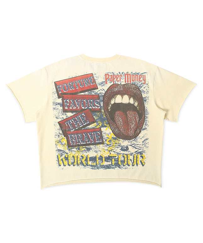 Paper Money Fortune Rhinestone Cropped Tee - Bone