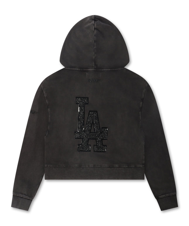 Pro Standard LA Dodgers Crystalline Cropped Pullover Hoodie - Washed Black