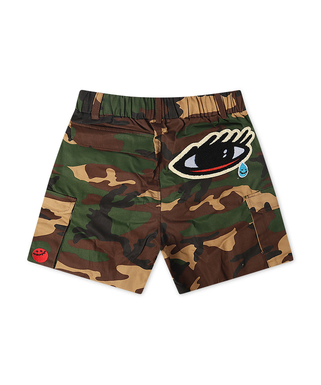 Camouflage shorts with a graphic design