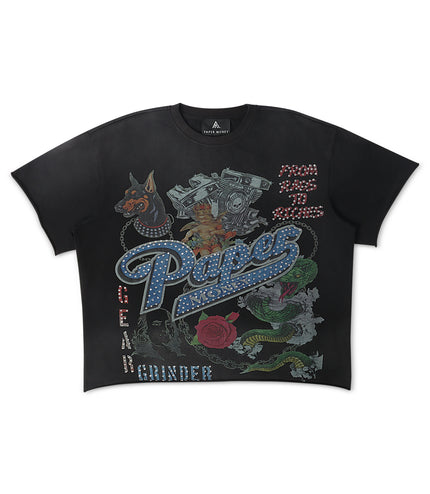 Paper Money For The Dogs Rhinestone Cropped Tee - Black