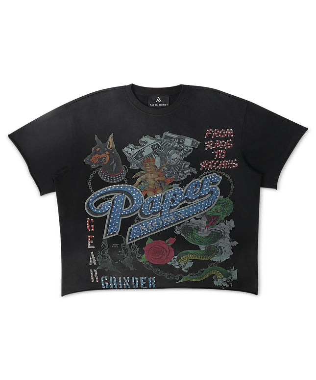 Paper Money For The Dogs Rhinestone Cropped Tee - Black