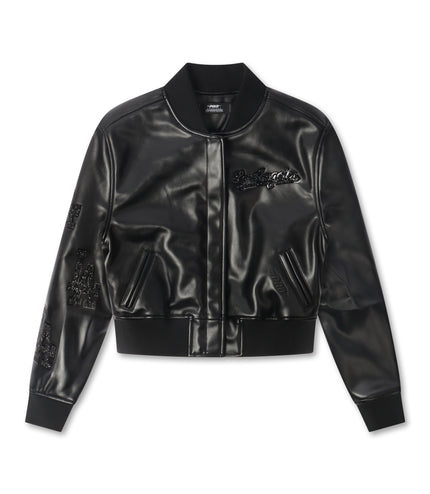 Pro Standard LA Dodgers Crystalline Cropped Leather Jacket - Black