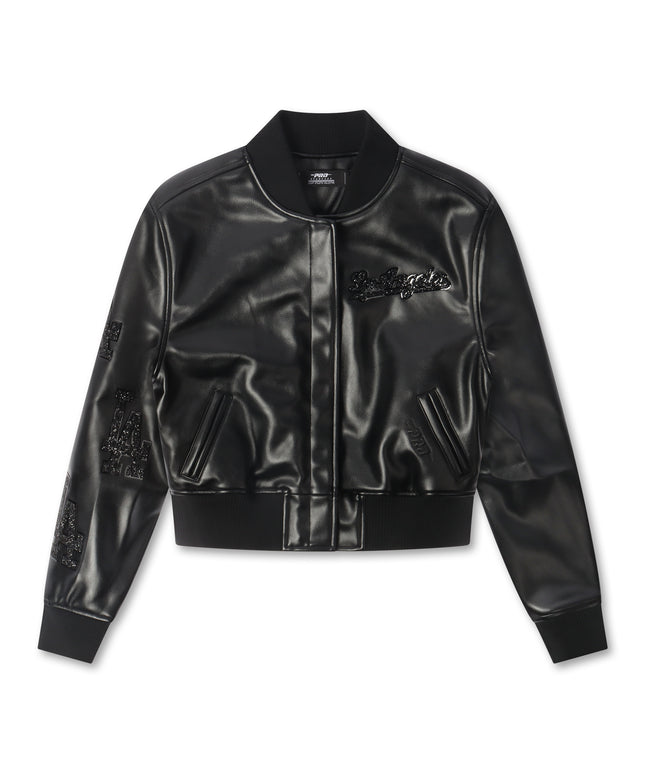 Pro Standard LA Dodgers Crystalline Cropped Leather Jacket - Black