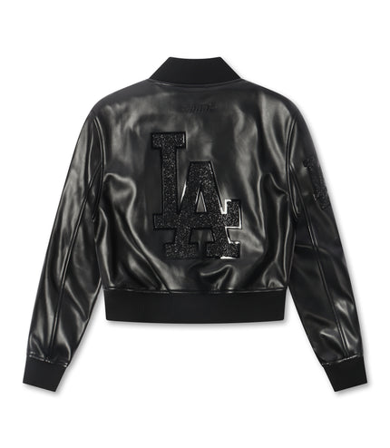 Pro Standard LA Dodgers Crystalline Cropped Leather Jacket - Black