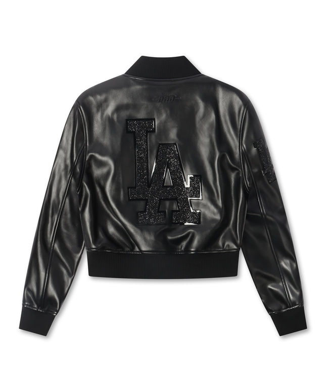 Pro Standard LA Dodgers Crystalline Cropped Leather Jacket - Black