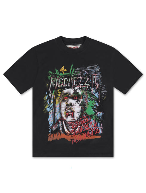 RICCHEZZA BLOODTHIRSTY HEATHENS TEE - WASHED BLACK RICCHEZZA