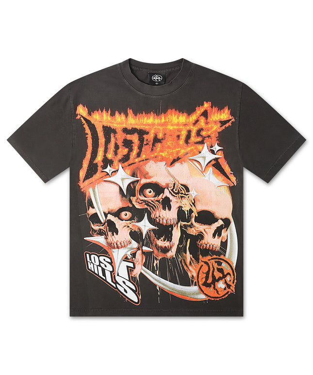 Lost Hills Inferno Skulls Rhinestone Tee - Black Wash
