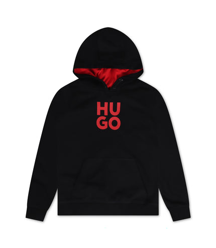 Hugo Kids Stacked Logo Hoodie - Black