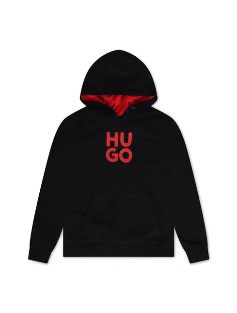 Hugo Kids Stacked Logo Hoodie - Black