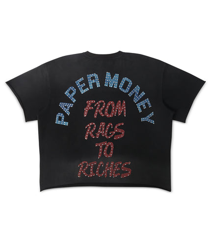 Paper Money For The Dogs Rhinestone Cropped Tee - Black