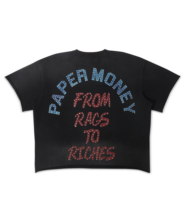 Paper Money For The Dogs Rhinestone Cropped Tee - Black