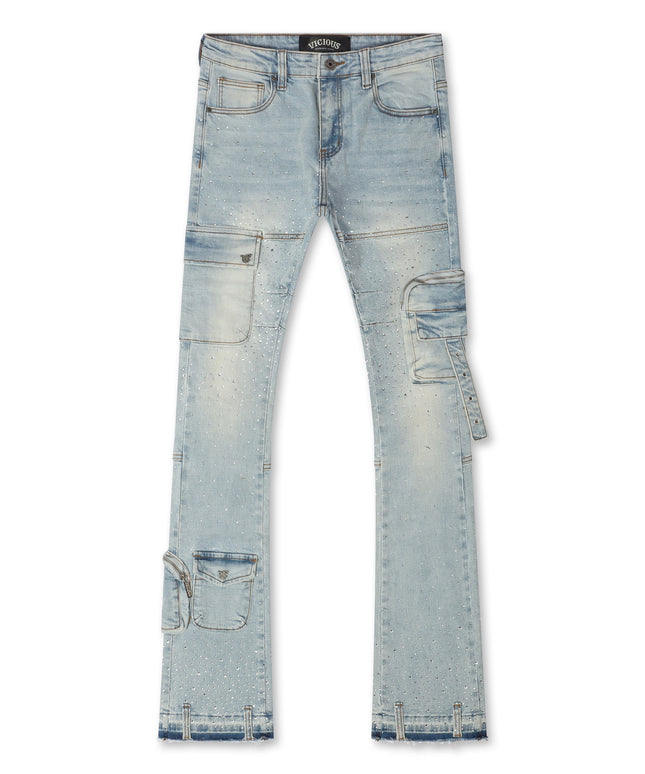 Vicious Denim All Over Rhinestone Jeans - Blue