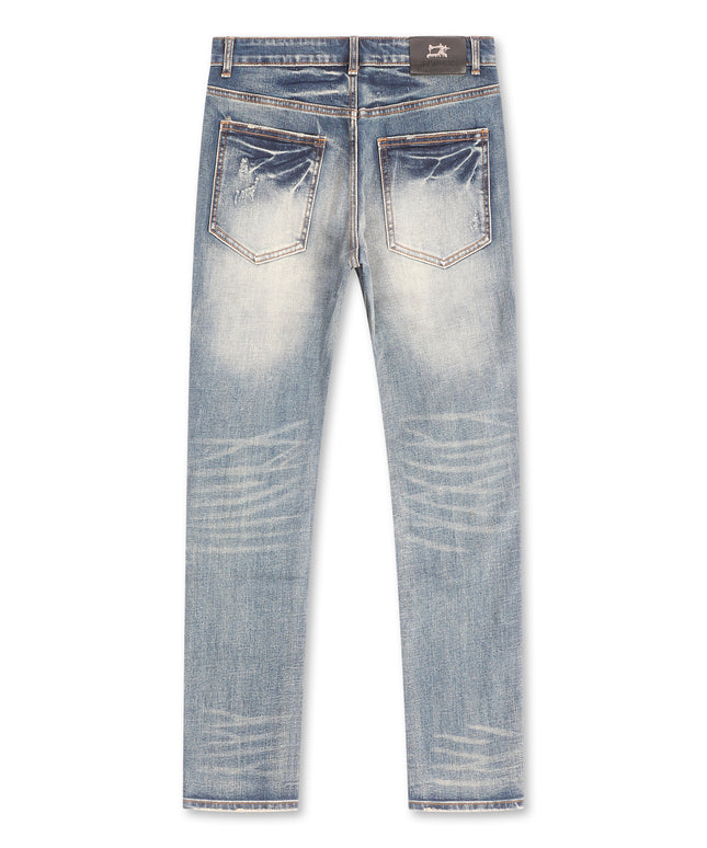 Damati  Distressed Slim Fit Stretch Jeans - Vintage Blue