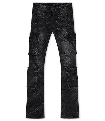 Vicious Denim Dual Cargo Stacked Flare Jeans - Onyx