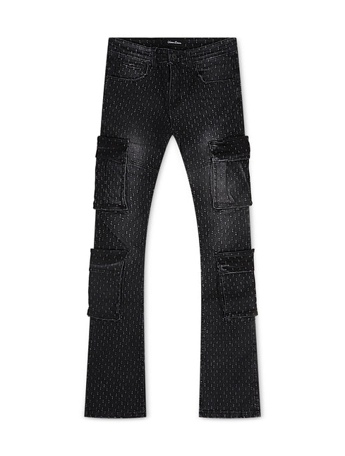 Vicious Denim Dual Cargo Stacked Flare Jeans - Onyx