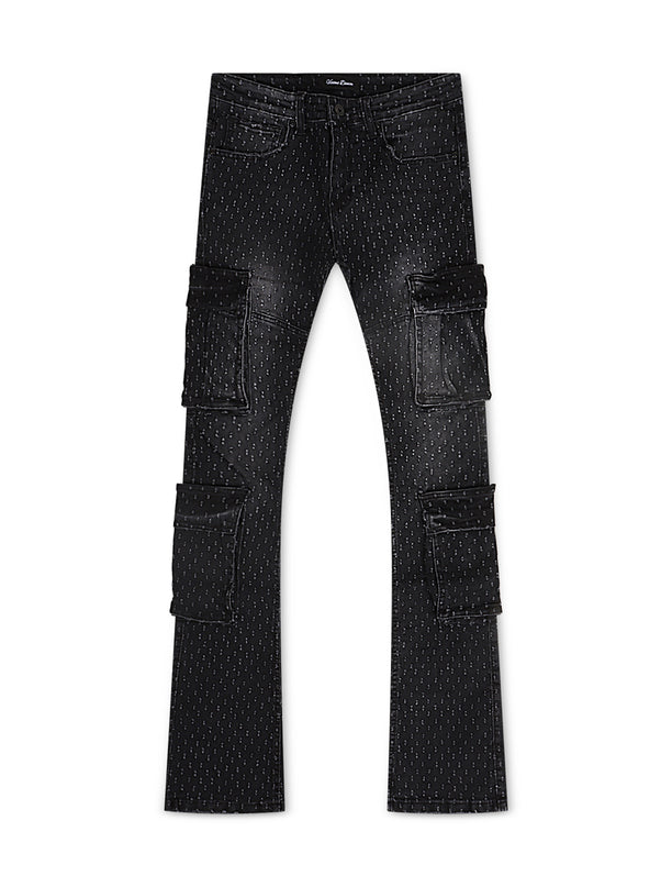 Vicious Denim Dual Cargo Stacked Flare Jeans - Onyx