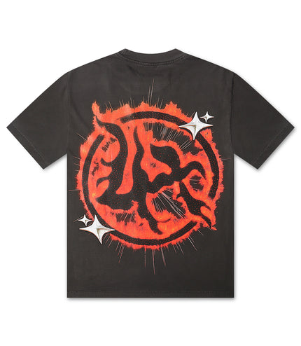 Lost Hills Inferno Skulls Rhinestone Tee - Black Wash