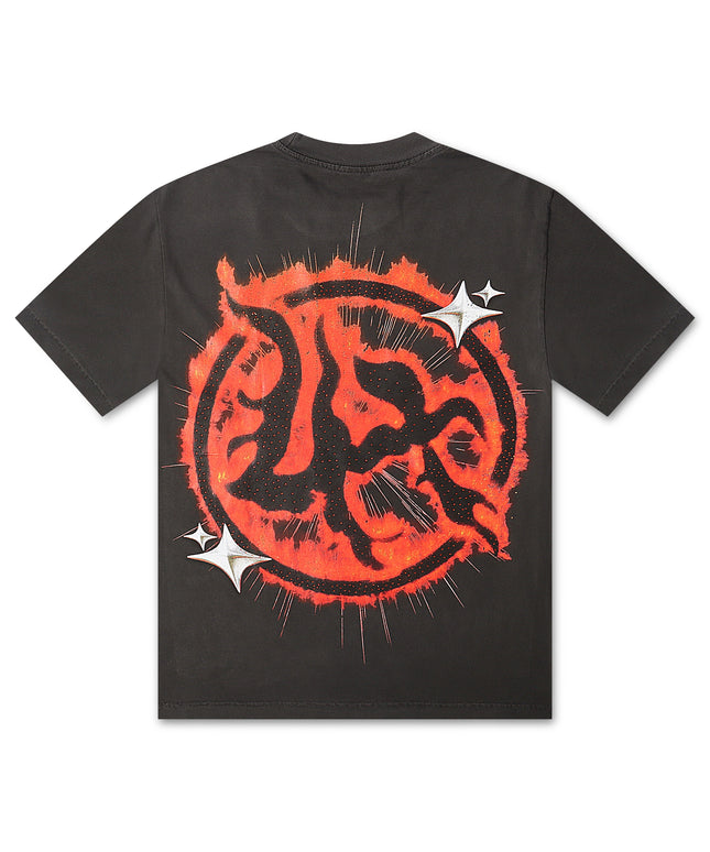 Lost Hills Inferno Skulls Rhinestone Tee - Black Wash