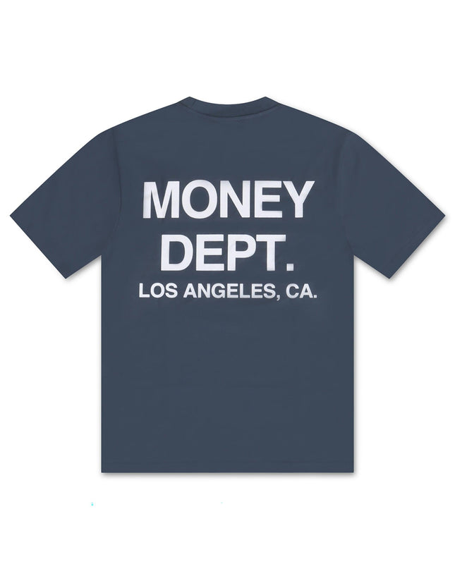 Money Dept. Los Angeles Heavyweight Tee - Petro Blue/White - Denim Exchange 