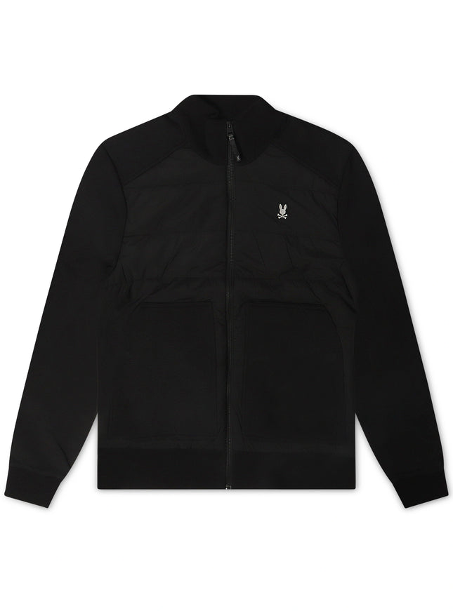 Psycho Bunny Mens Michael Mixed Media Zip Flannel - Black - denim exchange