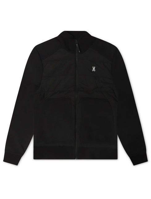 Psycho Bunny Mens Michael Mixed Media Zip Flannel - Black - denim exchange