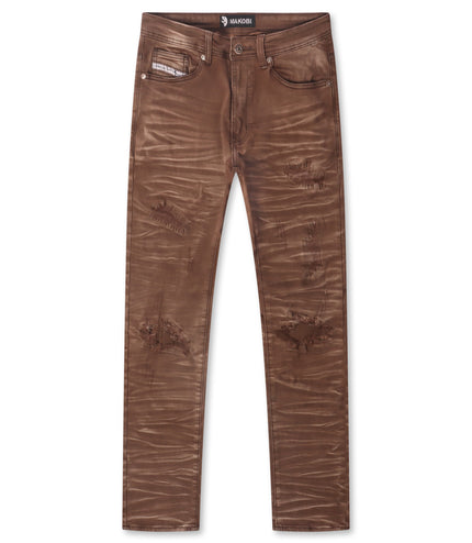 Makobi Distressed Straight Leg Jeans – Brown