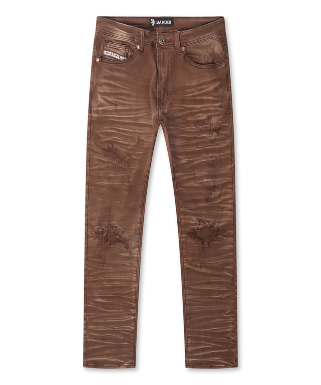 Makobi Distressed Straight Leg Jeans – Brown