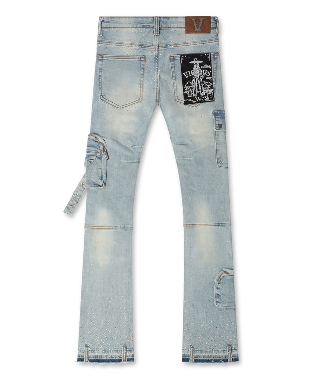 Vicious Denim All Over Rhinestone Jeans - Blue
