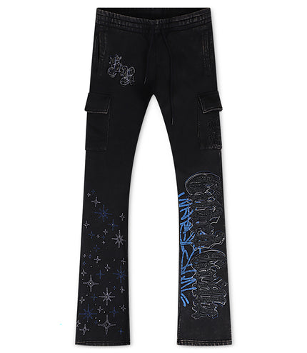 Smoke Rise Rhinestone Dystopia Stacked Joggers - Black