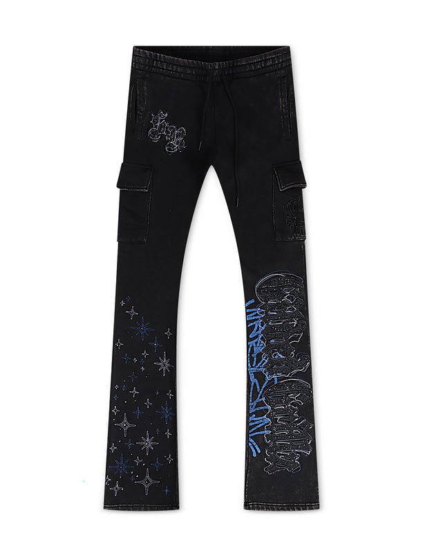 Smoke Rise Rhinestone Dystopia Stacked Joggers - Black