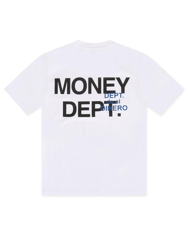 MONEY DEPT. DEPT DE EL DINERO TEE - WHITE/BLACK/ BLUE