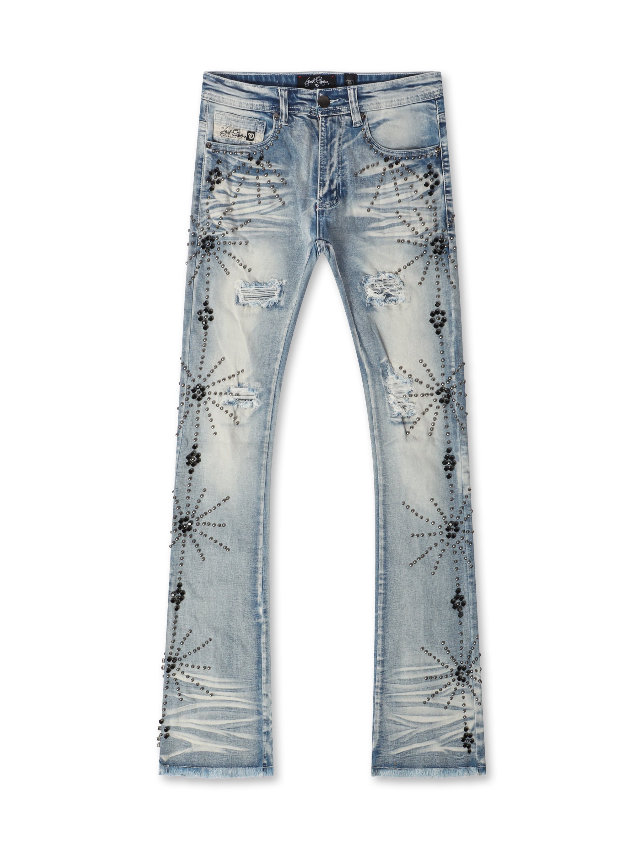 ◆ROCKCAKE◆ Studded Line Point Jeans Ash gray Grindhouse Straight Fit Spider Rhinestone Jeans – DTLR