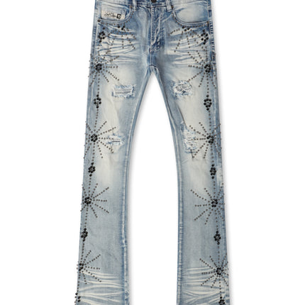 Frost Originals All Over Rhinestone Stacked Jean - Light Wash - denim exchange