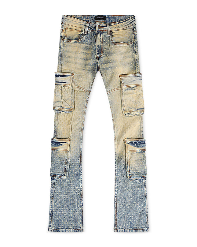 Vicious Denim Dual Cargo Stacked Flare Jeans - Light Vintage