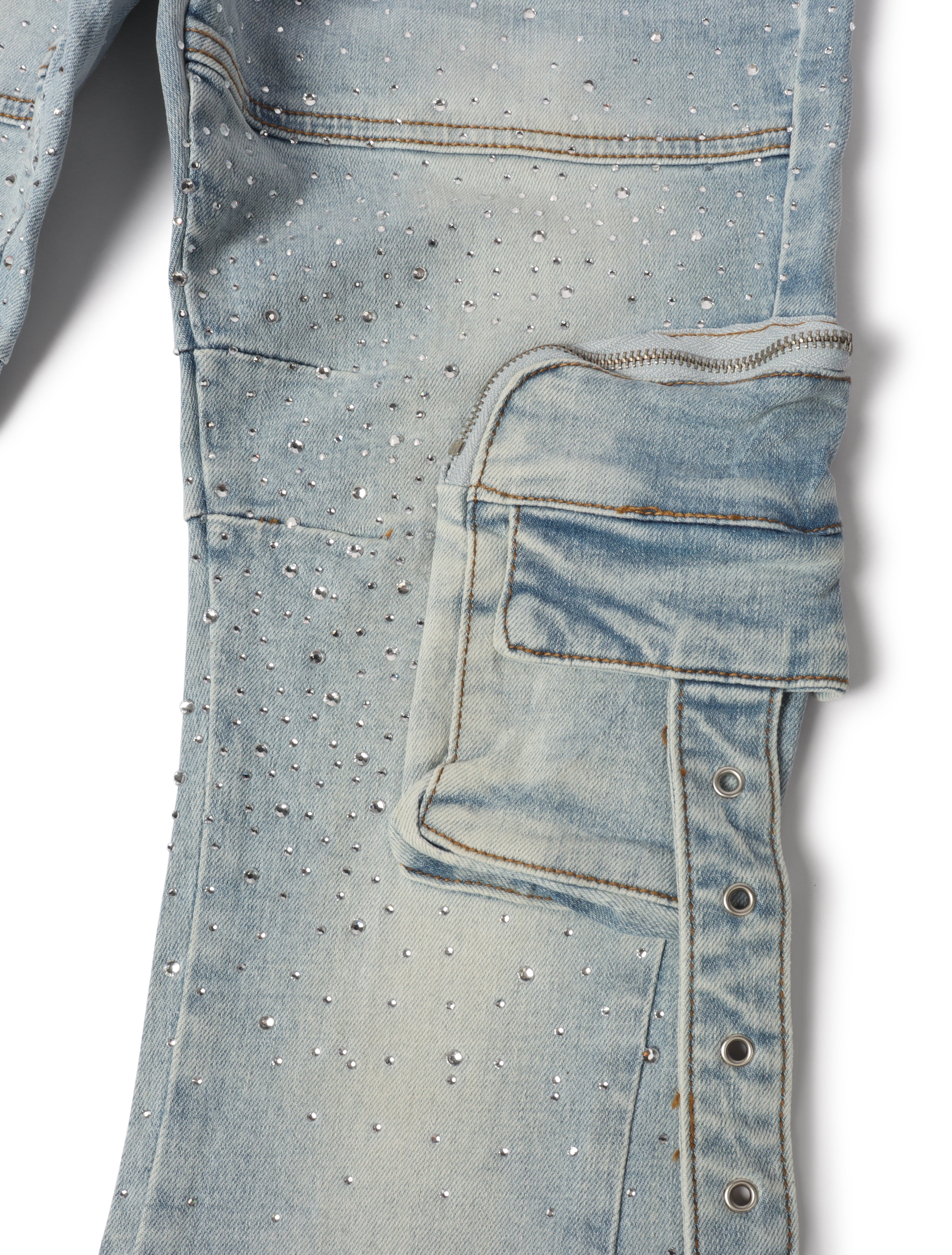 Vicious Denim All Over Rhinestone Jeans - Blue - Denim Exchange