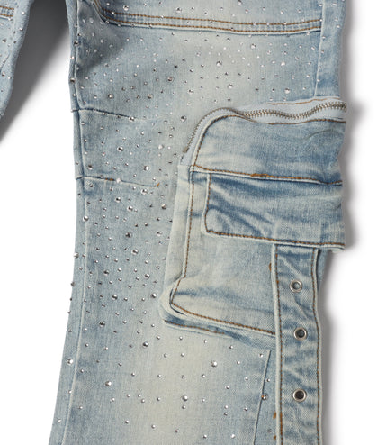 Vicious Denim All Over Rhinestone Jeans - Blue
