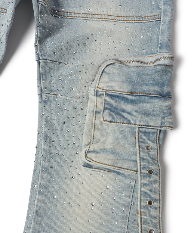 Vicious Denim All Over Rhinestone Jeans - Blue