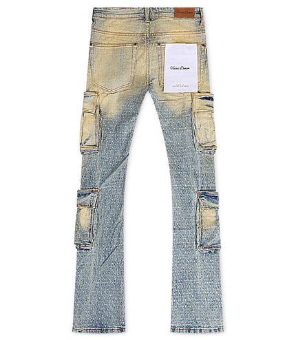 Vicious Denim Dual Cargo Stacked Flare Jeans - Light Vintage