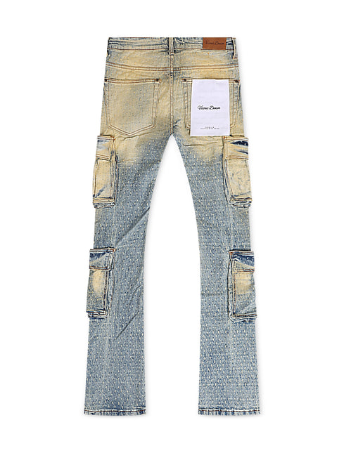 Vicious Denim Dual Cargo Stacked Flare Jeans - Light Vintage