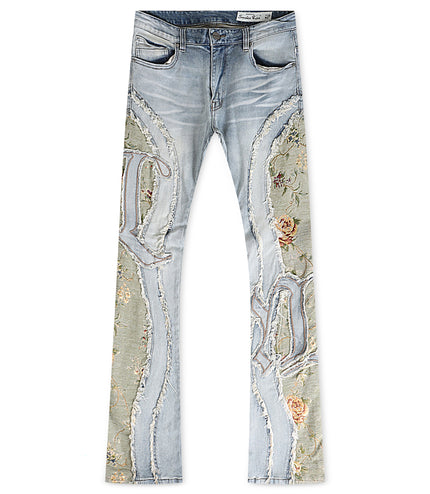 Smoke Rise Tapestry Panel Stacked Jean - Vanilla Blue