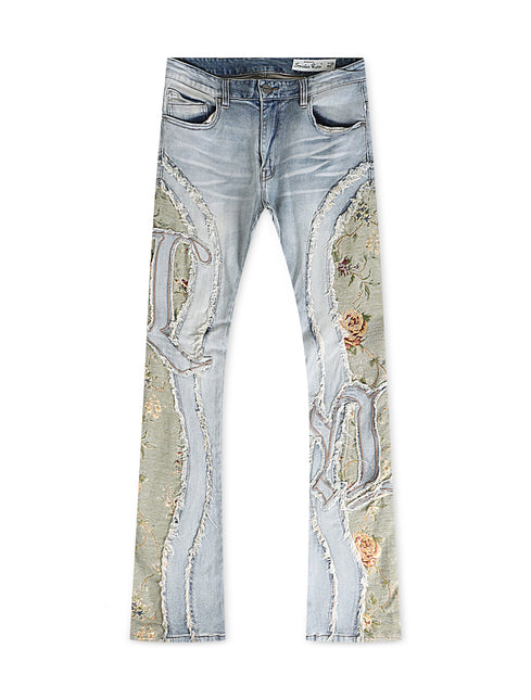 Smoke Rise Tapestry Panel Stacked Jean - Vanilla Blue