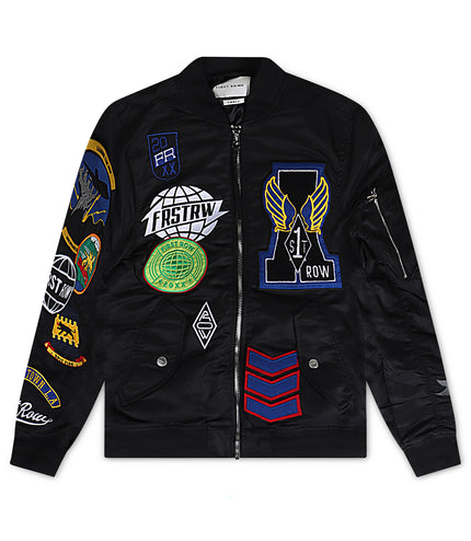 First Row Nylon MA1 w/ Patch & Embroidery Jacket - Black