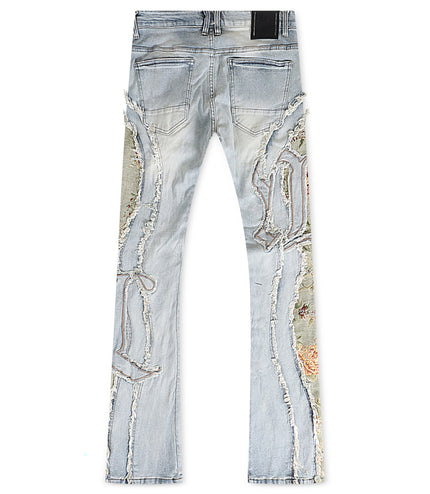 Smoke Rise Tapestry Panel Stacked Jean - Vanilla Blue