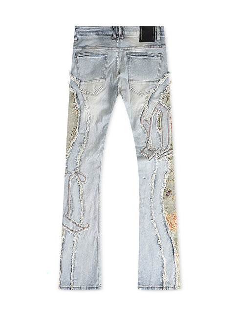 Smoke Rise Tapestry Panel Stacked Jean - Vanilla Blue