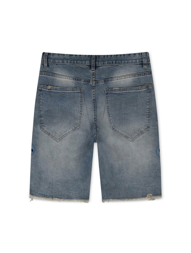 ROKU STUDIO DENIM PATCH TEAR SHORTS - LIGHT WASH ROKU STUDIO