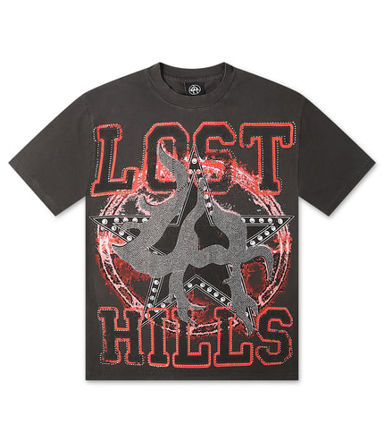Lost Hills Star Logo Rhinestone Tee - Black Wash
